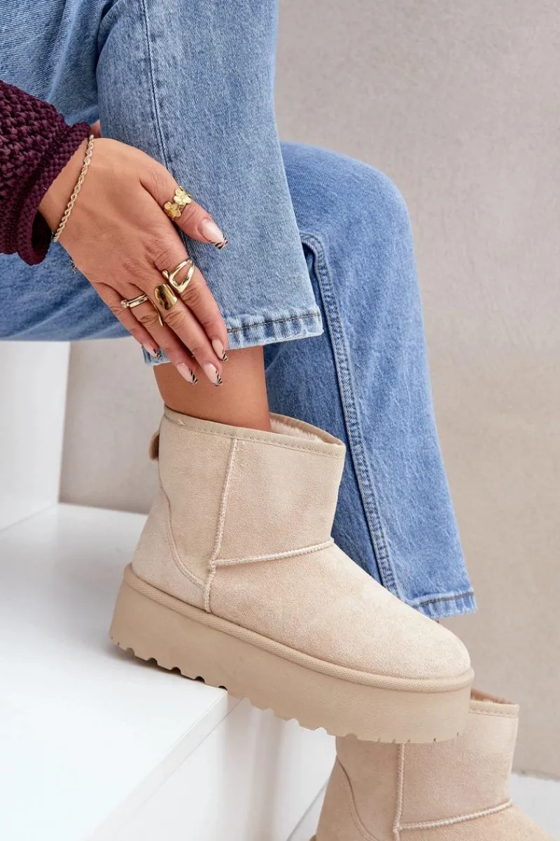 Śniegowce Damskie>Boto Damskie Śniegowce Na Platformie Jasnobeżowe Leanara