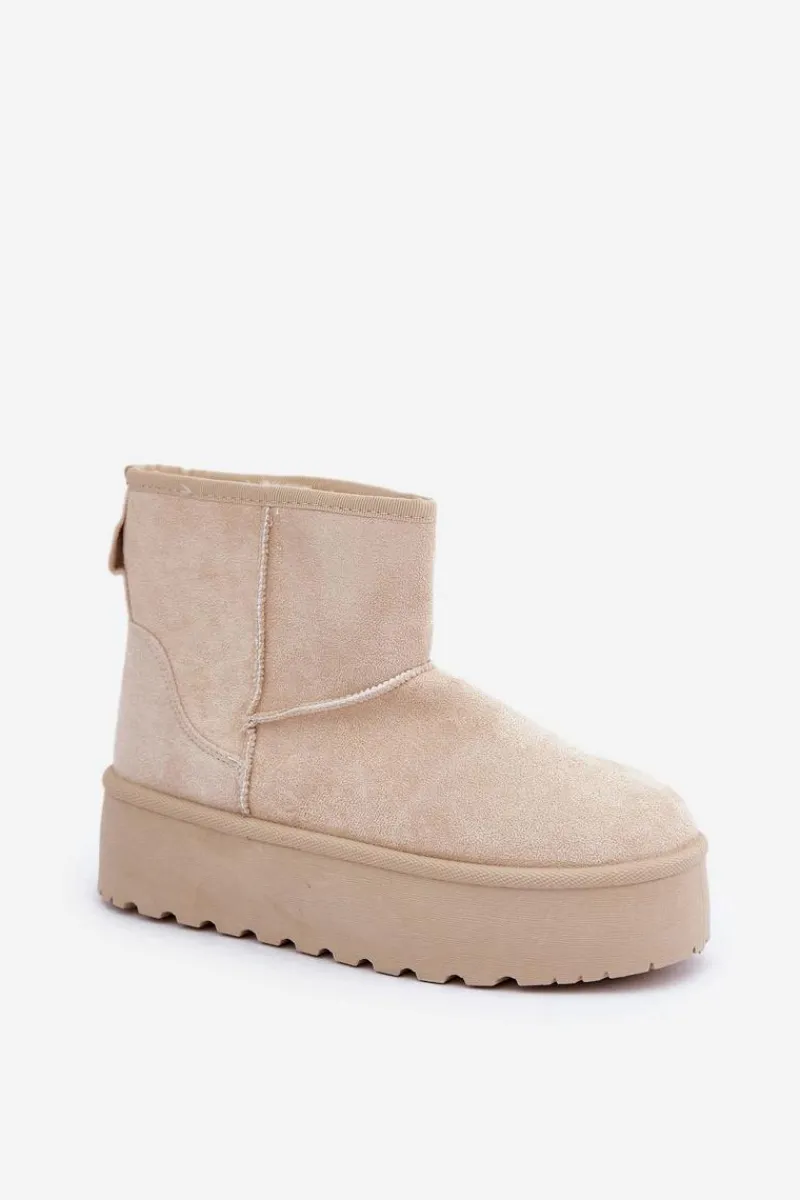 Śniegowce Damskie>Boto Damskie Śniegowce Na Platformie Jasnobeżowe Leanara