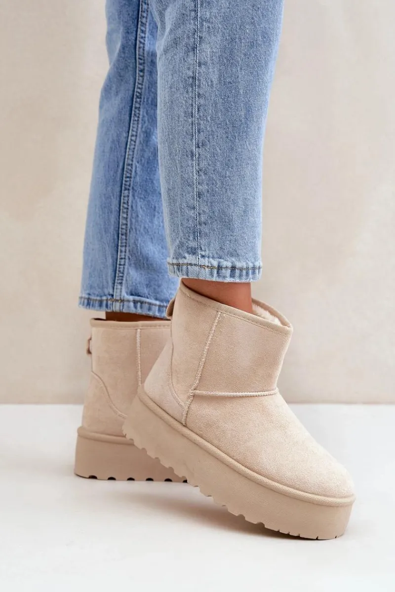 Śniegowce Damskie>Boto Damskie Śniegowce Na Platformie Jasnobeżowe Leanara