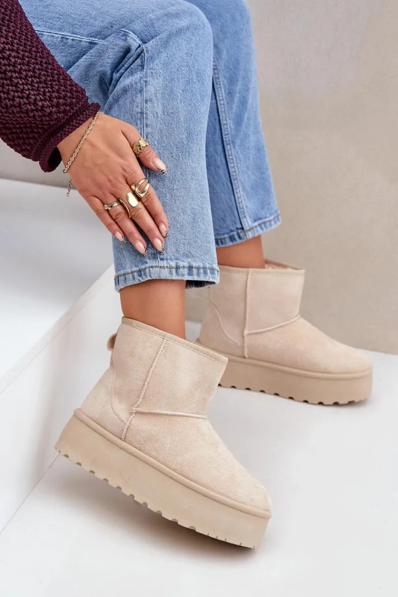 Śniegowce Damskie>Boto Damskie Śniegowce Na Platformie Jasnobeżowe Leanara