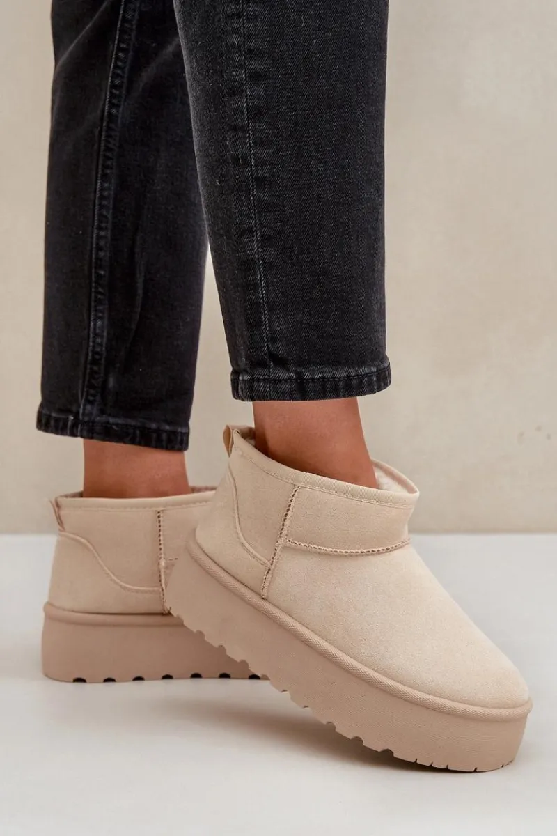 Damskie Śniegowce Na Platformie Jasnobeżowe Ninala Damskie Śniegowce Damskie