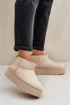 Damskie Śniegowce Na Platformie Jasnobeżowe Ninala Damskie Śniegowce Damskie