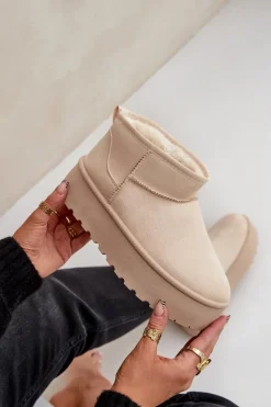 Damskie Śniegowce Na Platformie Jasnobeżowe Ninala Damskie Śniegowce Damskie