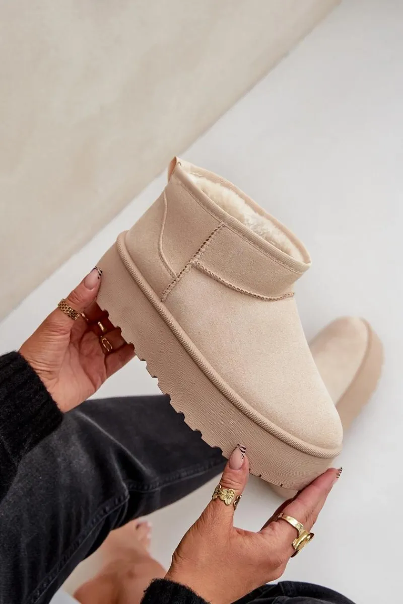 Damskie Śniegowce Na Platformie Jasnobeżowe Ninala Damskie Śniegowce Damskie