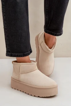 Damskie Śniegowce Na Platformie Jasnobeżowe Ninala Damskie Śniegowce Damskie