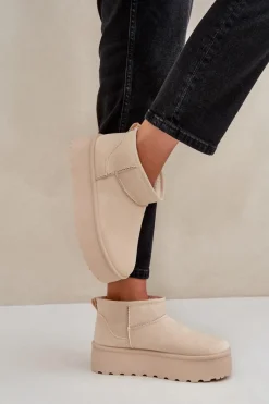 Damskie Śniegowce Na Platformie Jasnobeżowe Ninala Damskie Śniegowce Damskie