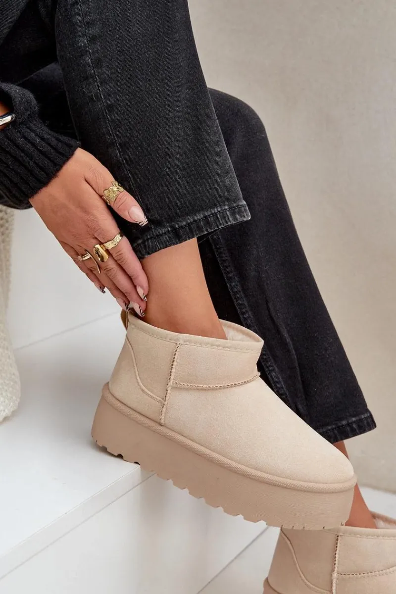 Damskie Śniegowce Na Platformie Jasnobeżowe Ninala Damskie Śniegowce Damskie