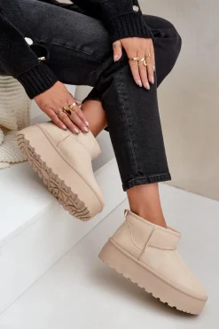 Damskie Śniegowce Na Platformie Jasnobeżowe Ninala Damskie Śniegowce Damskie