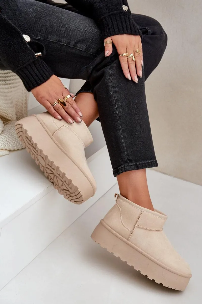 Damskie Śniegowce Na Platformie Jasnobeżowe Ninala Damskie Śniegowce Damskie