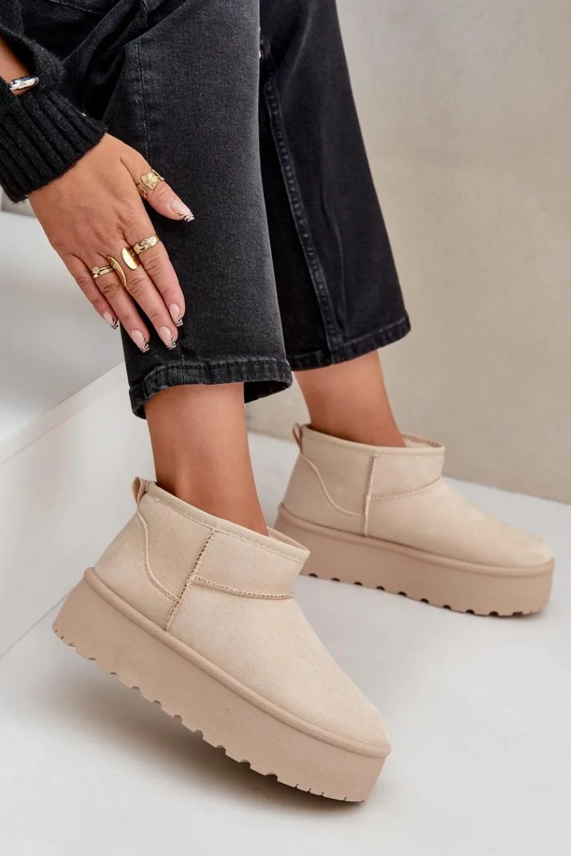 Damskie Śniegowce Na Platformie Jasnobeżowe Ninala Damskie Śniegowce Damskie