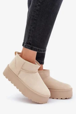 Damskie Śniegowce Na Platformie Jasnobeżowe Ninala Damskie Śniegowce Damskie