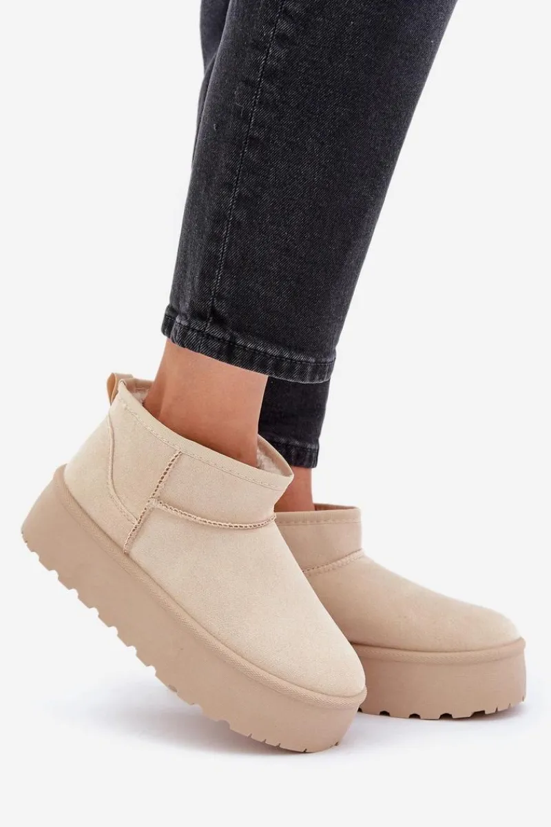 Damskie Śniegowce Na Platformie Jasnobeżowe Ninala Damskie Śniegowce Damskie