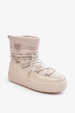 Sale Damskie Śniegowce Na Platformie Z Wiązaniem Beżowe Fleure Damskie Śniegowce Damskie