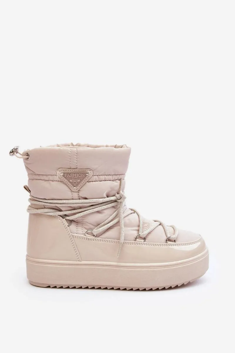 Sale Damskie Śniegowce Na Platformie Z Wiązaniem Beżowe Fleure Damskie Śniegowce Damskie