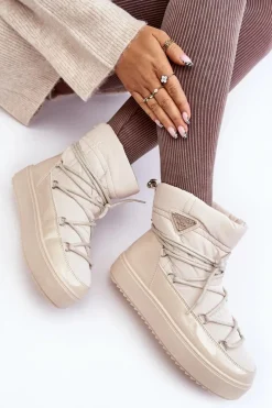 Sale Damskie Śniegowce Na Platformie Z Wiązaniem Beżowe Fleure Damskie Śniegowce Damskie