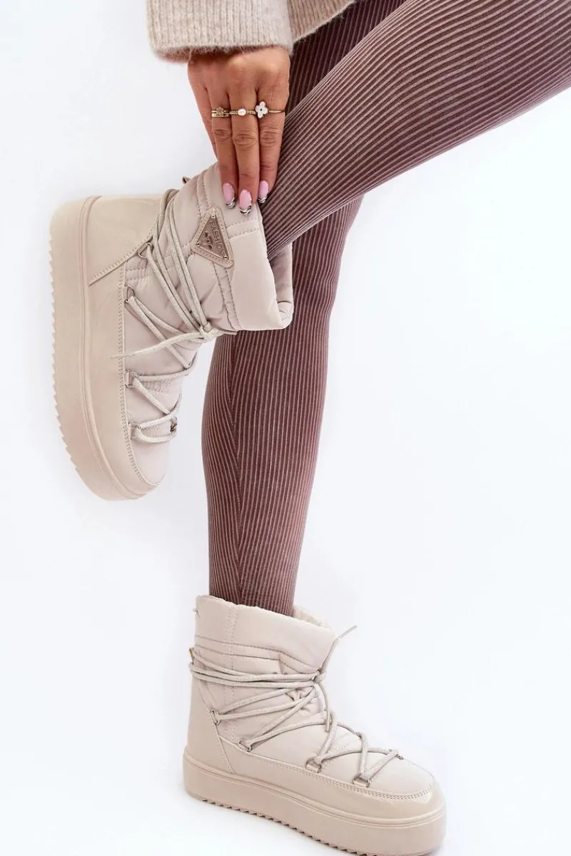 Sale Damskie Śniegowce Na Platformie Z Wiązaniem Beżowe Fleure Damskie Śniegowce Damskie