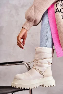 Sale Damskie Śniegowce Na Platformie Beżowe Lilou Damskie Śniegowce Damskie