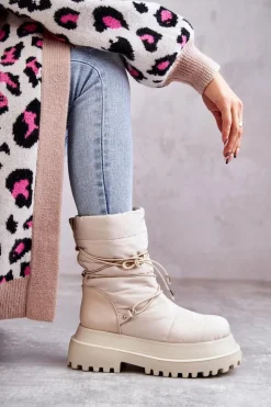 Sale Damskie Śniegowce Na Platformie Beżowe Lilou Damskie Śniegowce Damskie