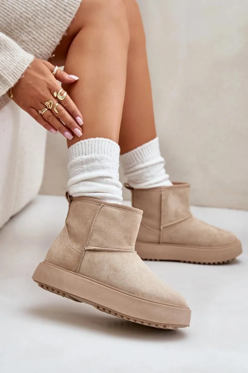 Discount Damskie Śniegowce Na Platformie Z Eko Zamszu Beżowe Atteria Damskie Śniegowce Damskie