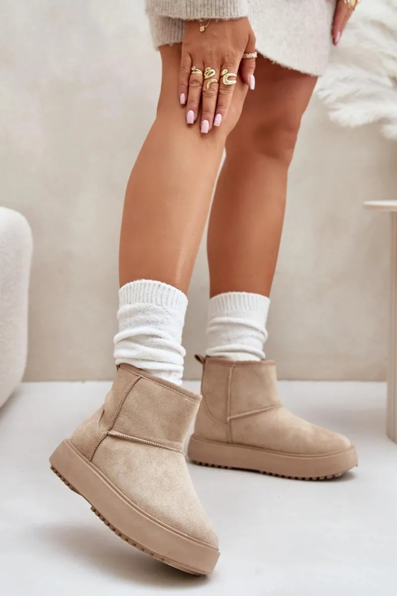 Discount Damskie Śniegowce Na Platformie Z Eko Zamszu Beżowe Atteria Damskie Śniegowce Damskie