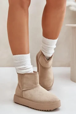 Discount Damskie Śniegowce Na Platformie Z Eko Zamszu Beżowe Atteria Damskie Śniegowce Damskie