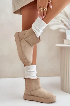 Discount Damskie Śniegowce Na Platformie Z Eko Zamszu Beżowe Atteria Damskie Śniegowce Damskie