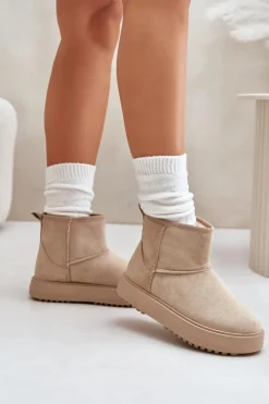 Discount Damskie Śniegowce Na Platformie Z Eko Zamszu Beżowe Atteria Damskie Śniegowce Damskie