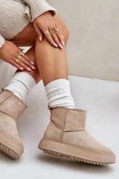 Discount Damskie Śniegowce Na Platformie Z Eko Zamszu Beżowe Atteria Damskie Śniegowce Damskie