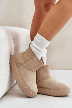 Discount Damskie Śniegowce Na Platformie Z Eko Zamszu Beżowe Atteria Damskie Śniegowce Damskie