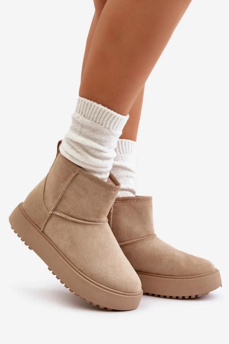 Discount Damskie Śniegowce Na Platformie Z Eko Zamszu Beżowe Atteria Damskie Śniegowce Damskie