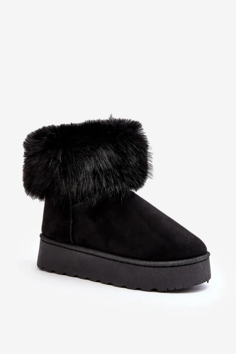Śniegowce Damskie>Boto Damskie Śniegowce Na Platformie Z Futerkiem Czarne Mancy
