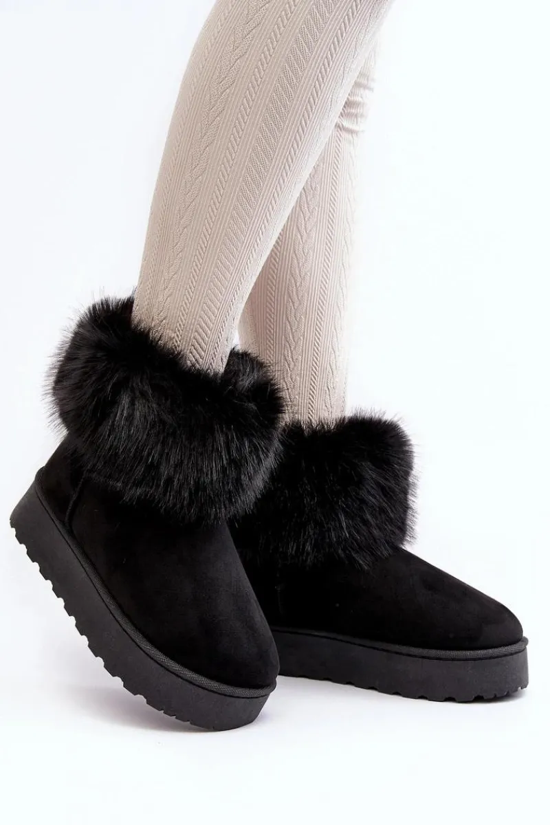 Śniegowce Damskie>Boto Damskie Śniegowce Na Platformie Z Futerkiem Czarne Mancy