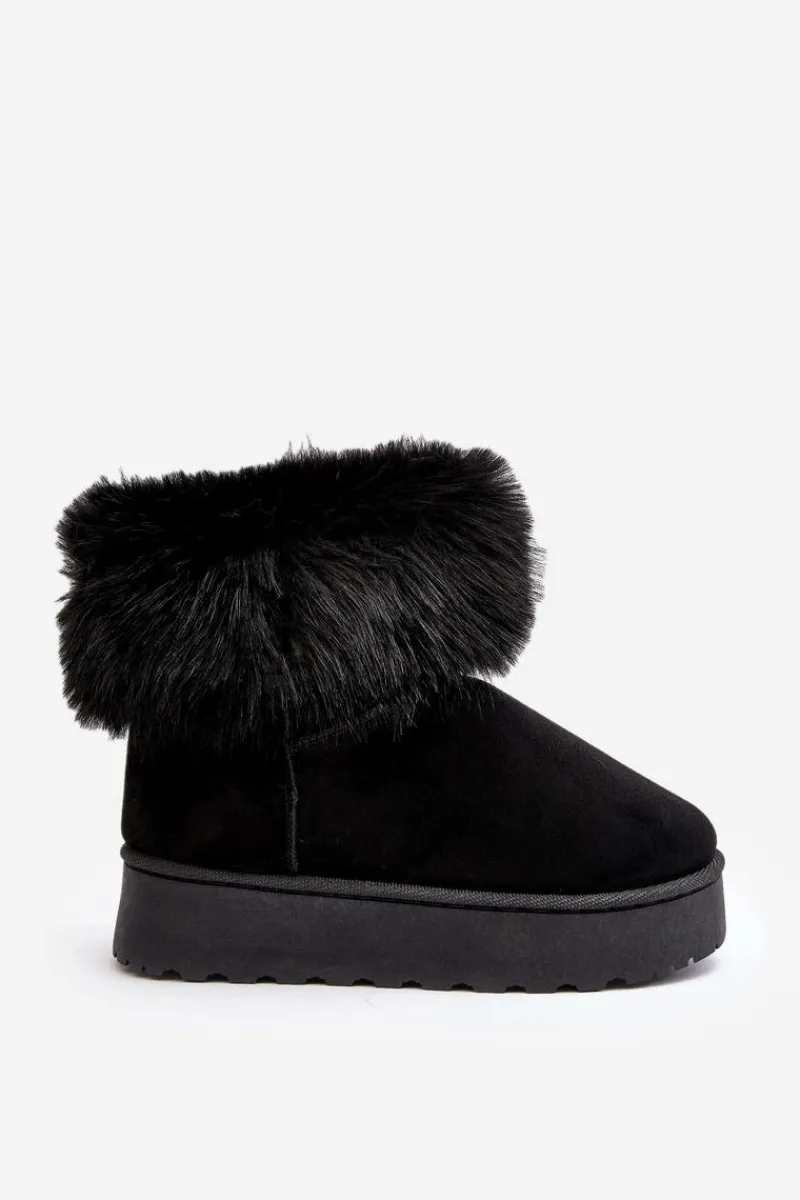 Śniegowce Damskie>Boto Damskie Śniegowce Na Platformie Z Futerkiem Czarne Mancy