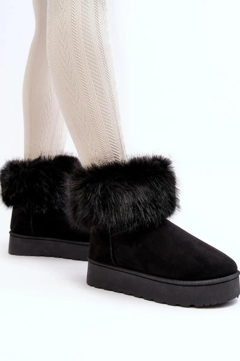 Śniegowce Damskie>Boto Damskie Śniegowce Na Platformie Z Futerkiem Czarne Mancy