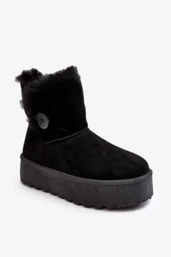 Clearance Boto Damskie Śniegowce Na Platformie Z Futerkiem Czarne Wikasem