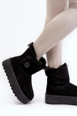 Clearance Boto Damskie Śniegowce Na Platformie Z Futerkiem Czarne Wikasem