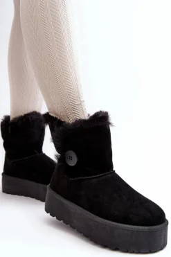Clearance Boto Damskie Śniegowce Na Platformie Z Futerkiem Czarne Wikasem