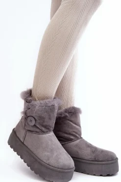 Sale Damskie Śniegowce Na Platformie Z Futerkiem Szare Wikasem Damskie Śniegowce Damskie