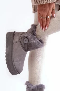 Sale Damskie Śniegowce Na Platformie Z Futerkiem Szare Wikasem Damskie Śniegowce Damskie