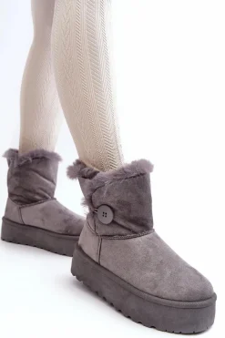 Sale Damskie Śniegowce Na Platformie Z Futerkiem Szare Wikasem Damskie Śniegowce Damskie