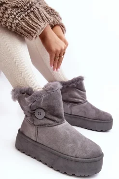 Sale Damskie Śniegowce Na Platformie Z Futerkiem Szare Wikasem Damskie Śniegowce Damskie