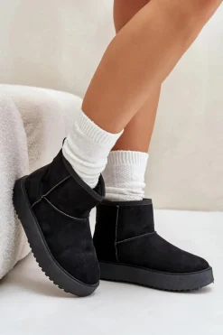 Sale Evento Damskie Śniegowce Na Platformie Z Eko Zamszu Czarne Atteria Czarny