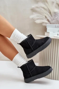 Sale Evento Damskie Śniegowce Na Platformie Z Eko Zamszu Czarne Atteria Czarny