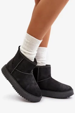 Sale Evento Damskie Śniegowce Na Platformie Z Eko Zamszu Czarne Atteria Czarny