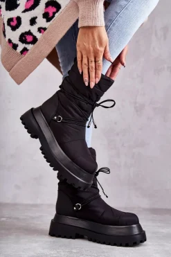 Śniegowce Damskie>Boto Damskie Śniegowce Na Platformie Czarne Lilou