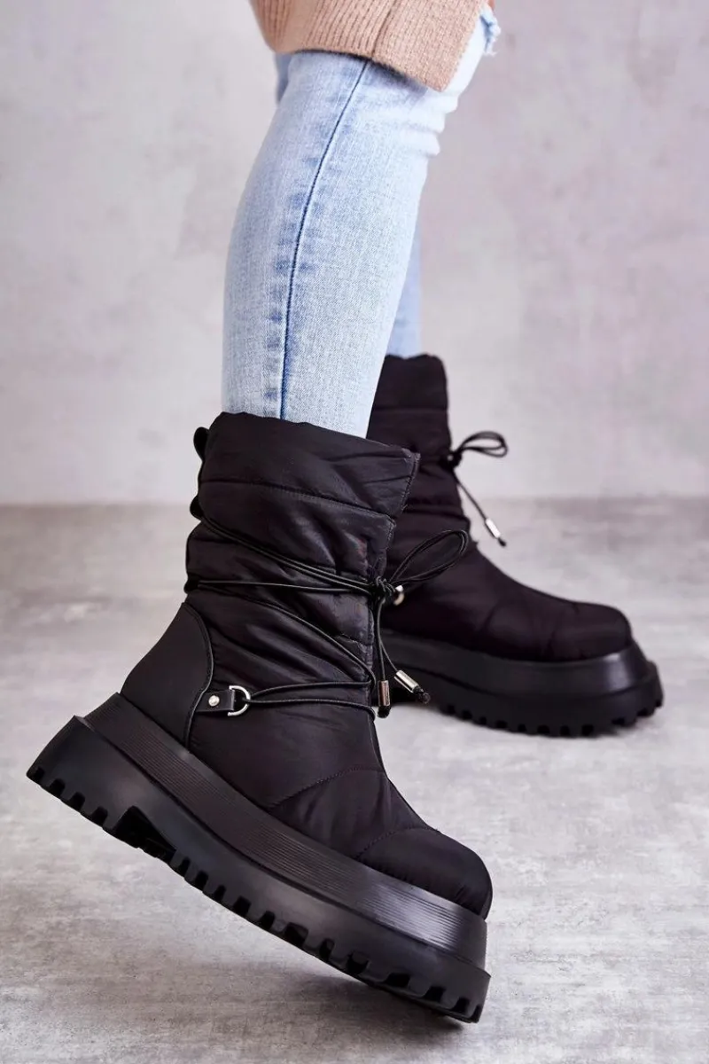 Śniegowce Damskie>Boto Damskie Śniegowce Na Platformie Czarne Lilou