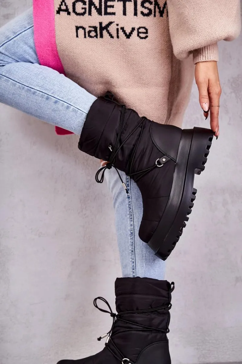 Śniegowce Damskie>Boto Damskie Śniegowce Na Platformie Czarne Lilou