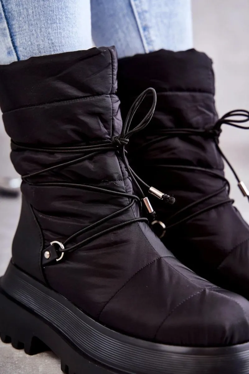 Śniegowce Damskie>Boto Damskie Śniegowce Na Platformie Czarne Lilou