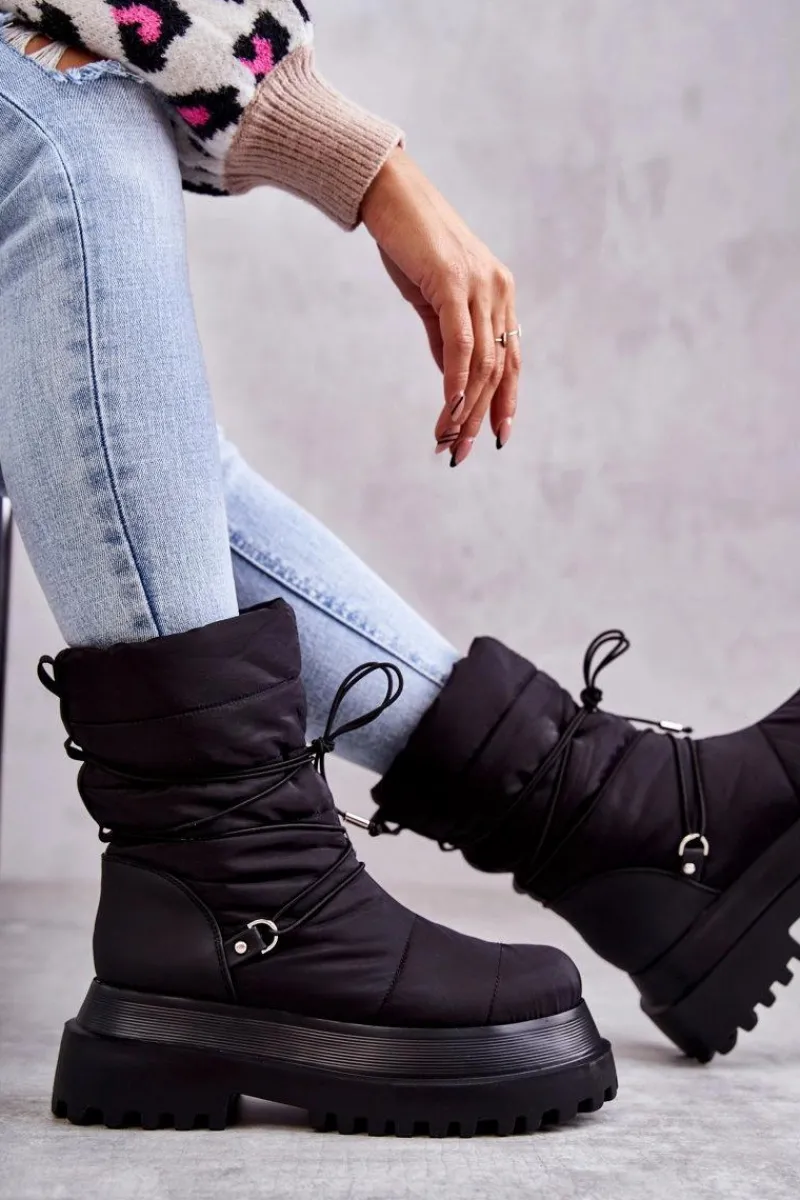 Śniegowce Damskie>Boto Damskie Śniegowce Na Platformie Czarne Lilou