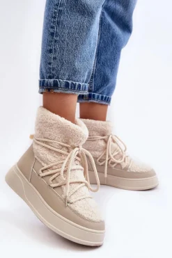 Discount Boto Damskie Śniegowce Na Platformie Jasnobeżowe Ahatissa